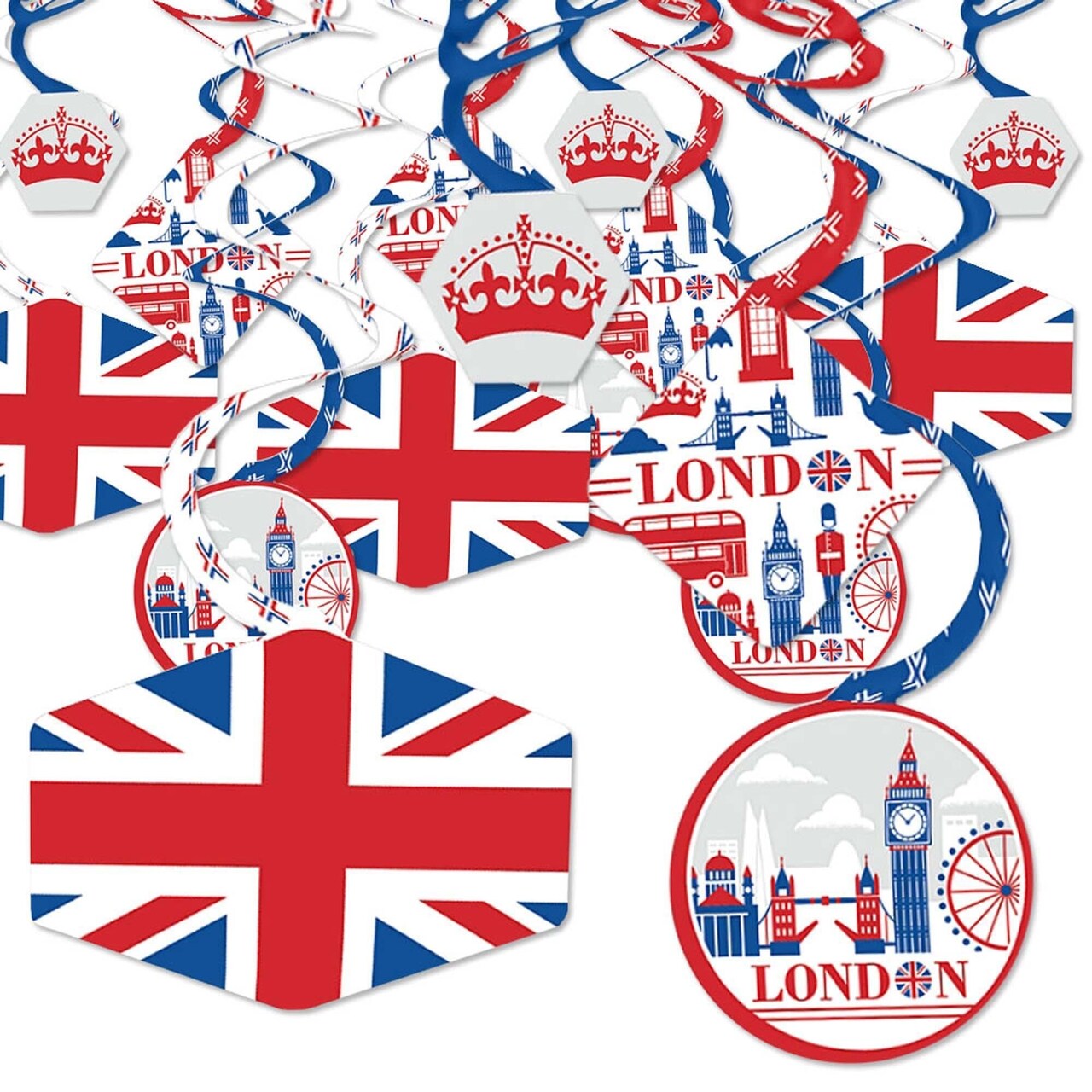 Big Dot of Happiness Cheerio, London - British UK Party Hanging Decor - Party Decoration Swirls - Set of 40